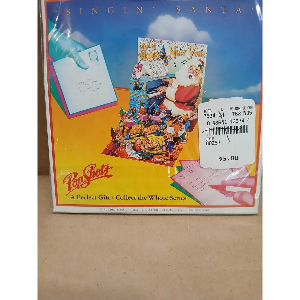 Vintage PopShots Singin' Santa Pop Up Card Christmas Holiday CPS-257 USA New